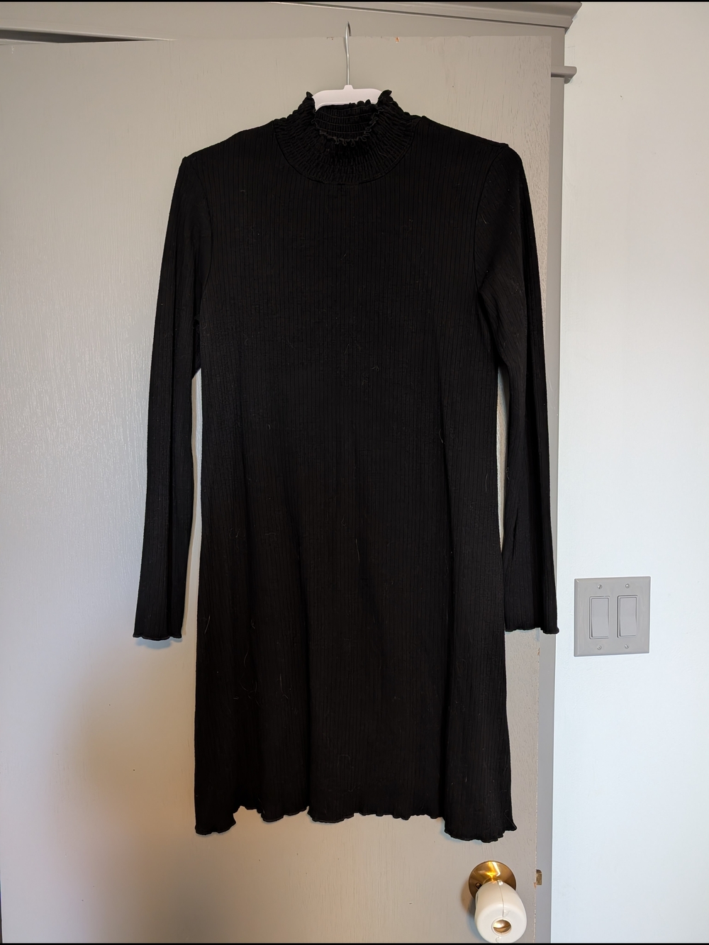 Rewind Black Ribbed Long-Sleeve Mock Neck Dress